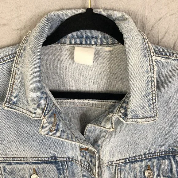 Vintage Old Navy Jean Jacket Womens Large Sunwashed Distressed Y2K 90s Western - Picture 3 of 16